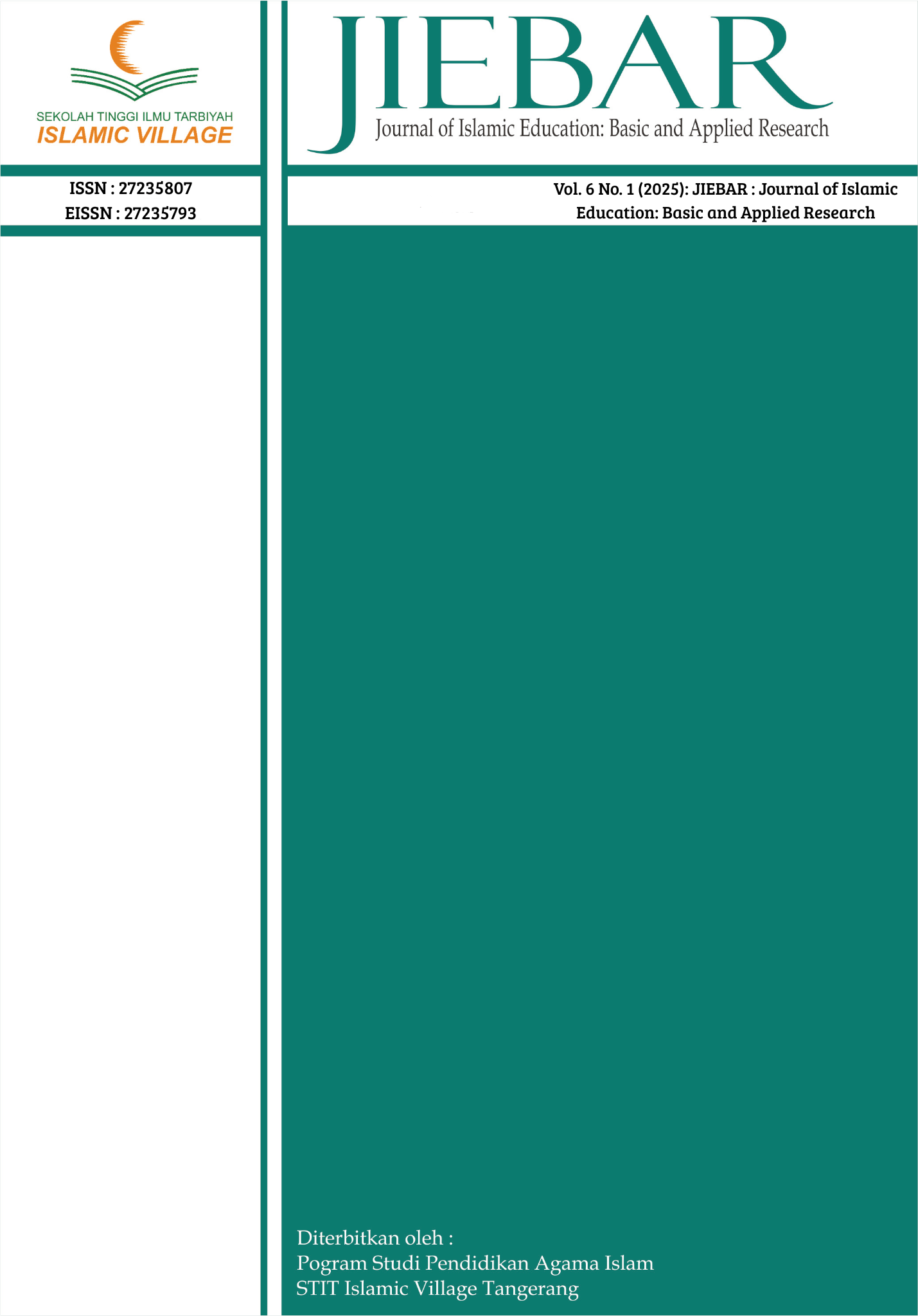 View Vol. 6 No. 1 (2025): JIEBAR : Journal of Islamic Education: Basic and Applied Research